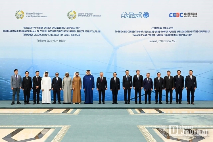 Commissioning ceremony and connecting to the network 5 solar and 1 wind power plants in six regions of the Uzbekistan, December 27, 2023