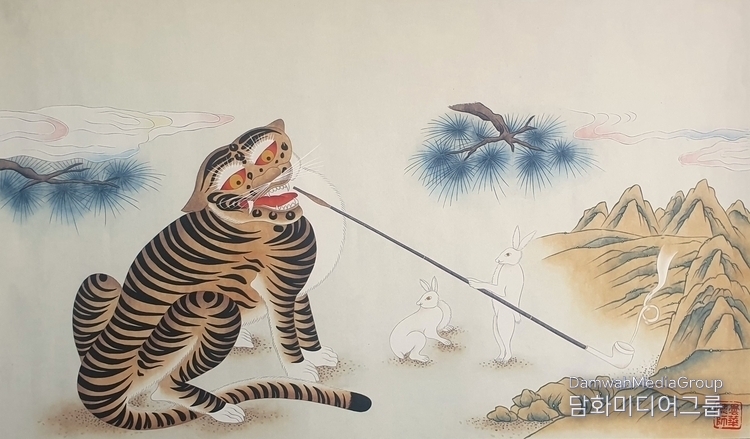 Folk painting of a tiger smoking a cigarette/ Courtesy of Damwha Media Group
