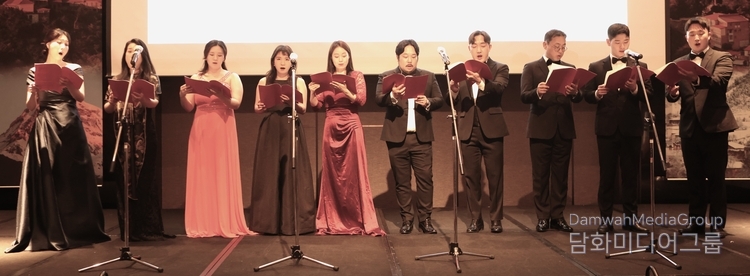 A choir presents the Georgian songs to the audience at a reception to celebrate the Independence Day of Georgia held at Grand Hyatt Seoul on May 27, 2024.
