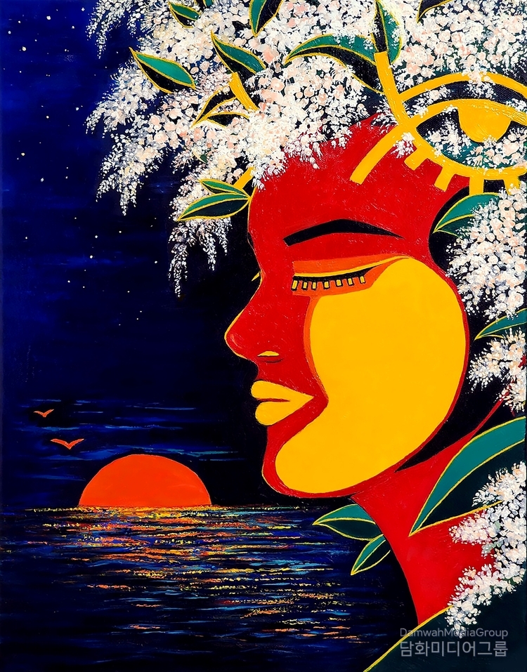An oil painting titled "Myth of the Genesis"