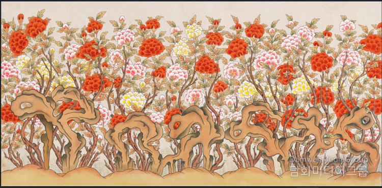 Goeseokmorando 怪石牡丹圖 by K-Folk Painting Prof. Lee Mi-hyung, Department of Cultural Content, the Institute for Adult & Continuing Education of Myongji University