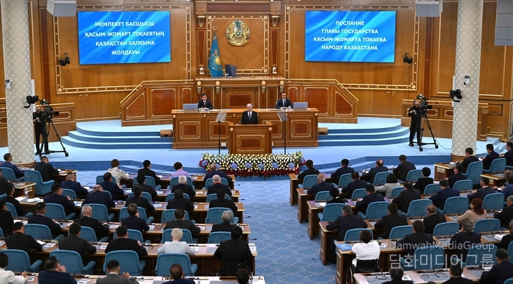 President Kassym-Jomart Tokayev of Kazakhstan delivers his address titled “Just Kazakhstan: Law and Order, Economic Growth, Public Optimism” on Sept. 2.