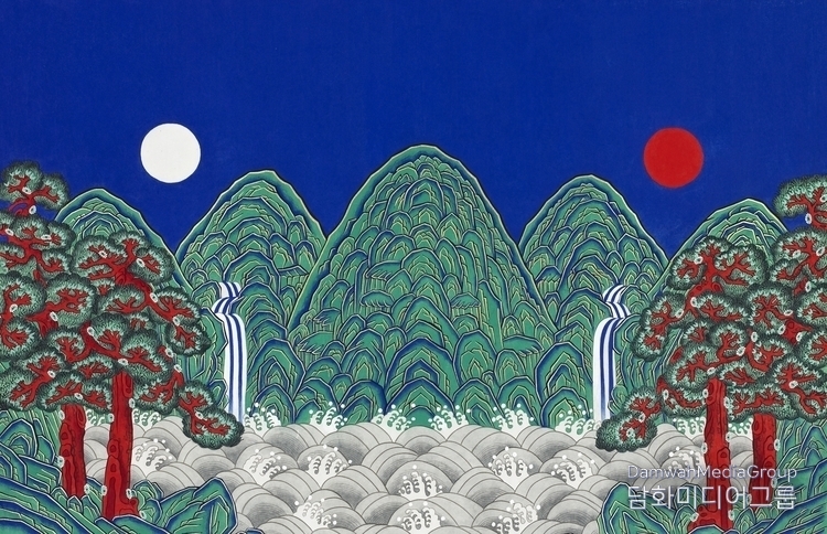 Ilwolobongdo (日月五峯圖) by K-Folk Painting Prof. Lee Mi-hyung, Department of Cultural Content, the Institute for Adult & Continuing Education of Myongji University.