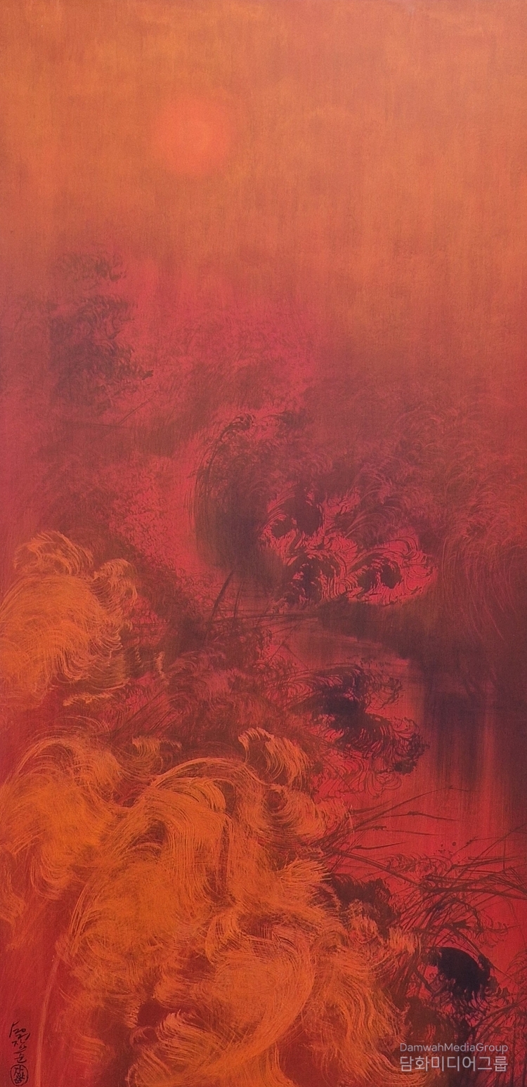 In the Mood for Love (花樣年華), Dimensions: 110✕110 cm, Materials: Hanji (Korean traditional paper), Ink, Acrylic, Year: 2024<br>
