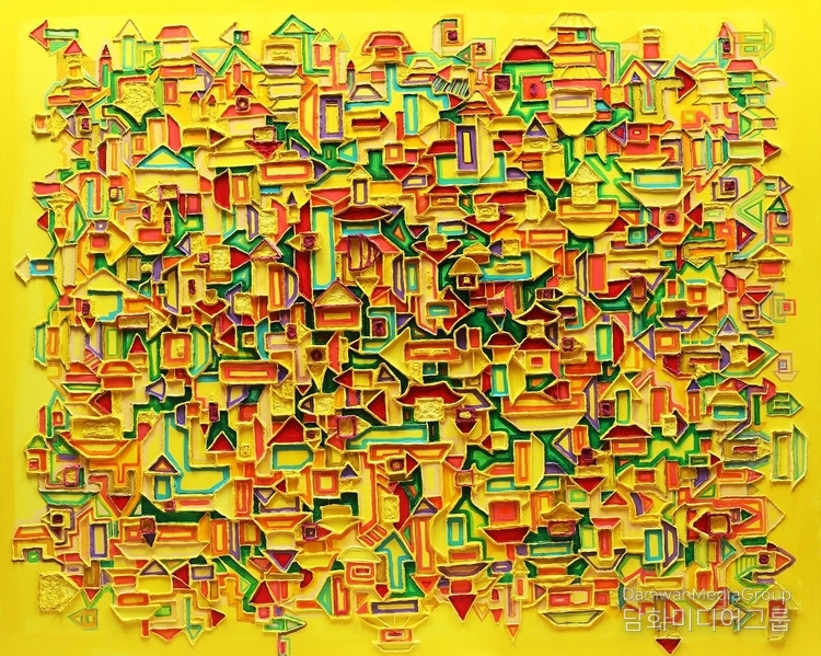 Yellow House 130X162 cm, mixed media on canvas, 2021
